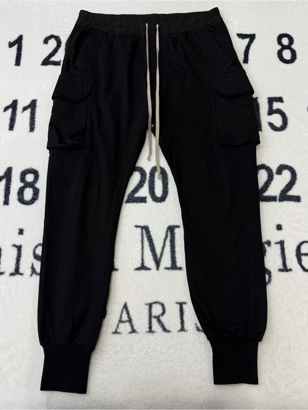 🚩steal Rick Owens Black Cargo Jogger Pants with Contrast Drawstring